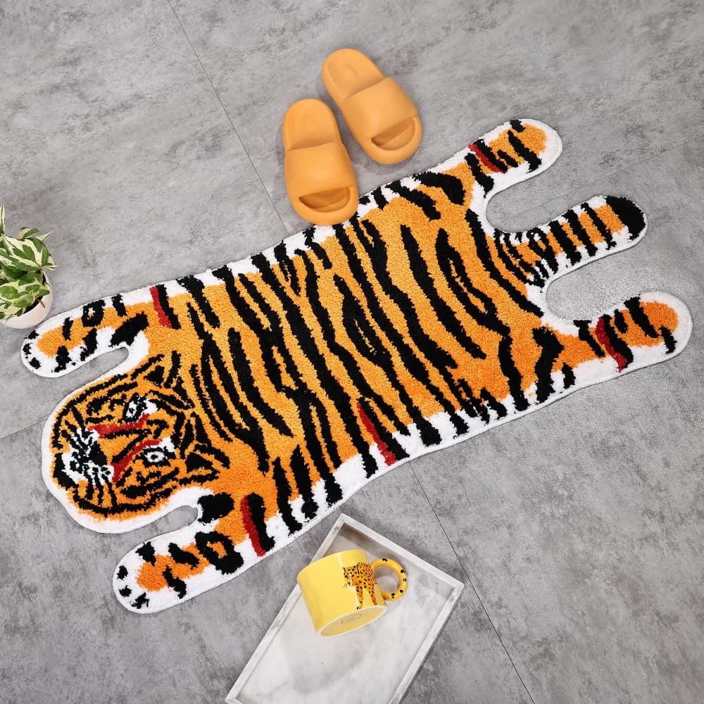VIKAMA Tappetino da bagno con tigre dei cartoni animati, tappetino antiscivolo assorbente per vasca da bagno, tappetino morbido per la camera da letto dei bambini, decorazione per la casa