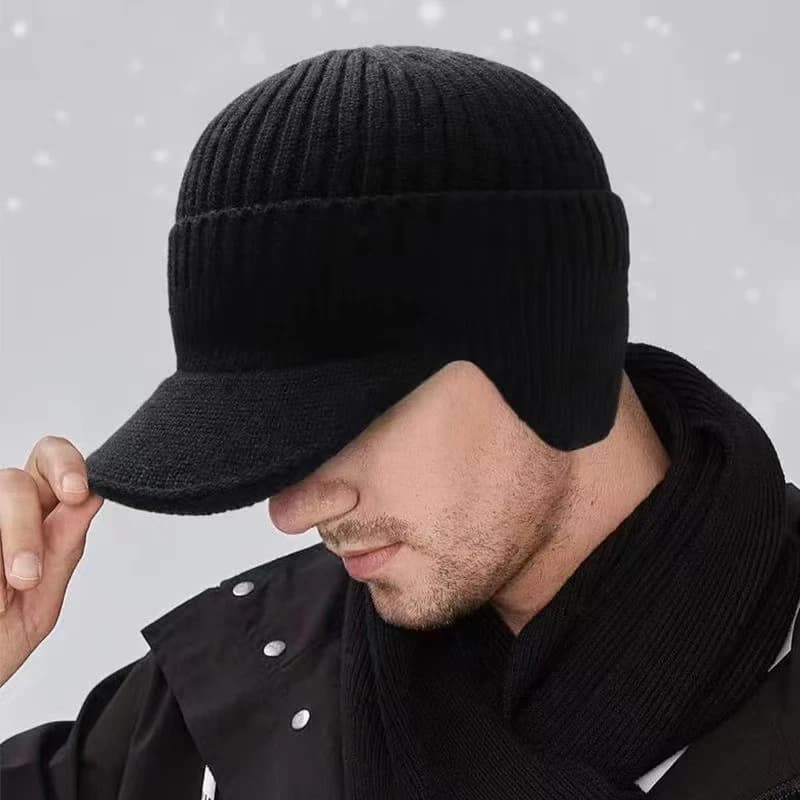 Men Women Winter Warm Knitted Beanie Ear Flap Fleece Lined Short Brim Skullies Cap Outdoor Ski Cycling Weather Earmuff Hat