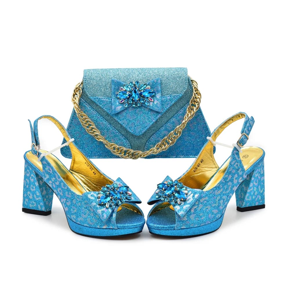 doershow Nuovo set di scarpe e borse italiane Nuovo 2024 Set di scarpe e borse da donna in Italia SKY BLUE Scarpe italiane con borsa abbinata HCV1-2