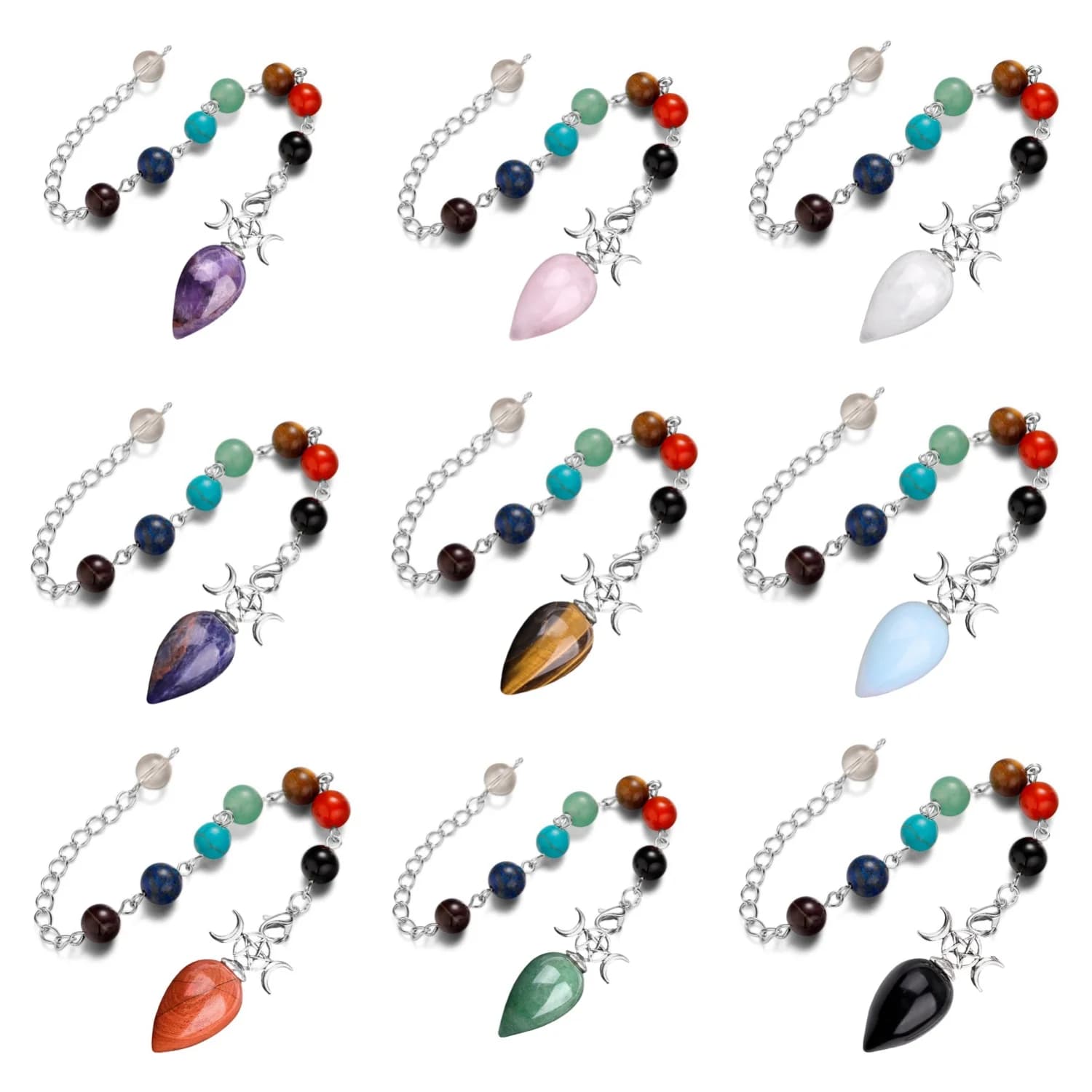 Penduli a cono di cristallo Ornamenti pendenti curativi Reiki mensili trifase esagonali per forniture per divinazione