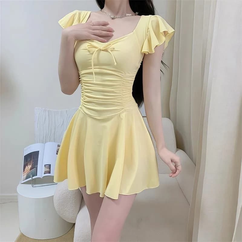 Nuovo Costume da Bagno Donna 2026 con Gonna, Maniche Corte, Controllo Pancia, Imbottitura e Effetto Snellente, Ideale per Terme e Sorgenti Calde