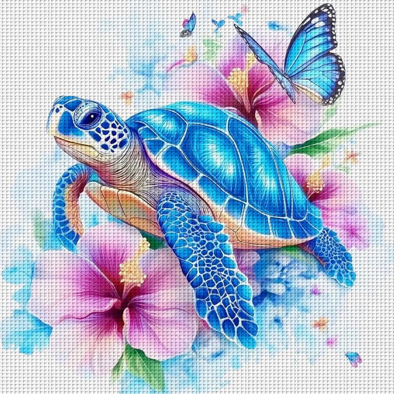 1 pezzo 36X36cm/14.17X14.17 pollici, kit fai da te per punto croce con stampa 11CT, tartaruga marina blu, set per punto croce rilassante per principianti adulti
