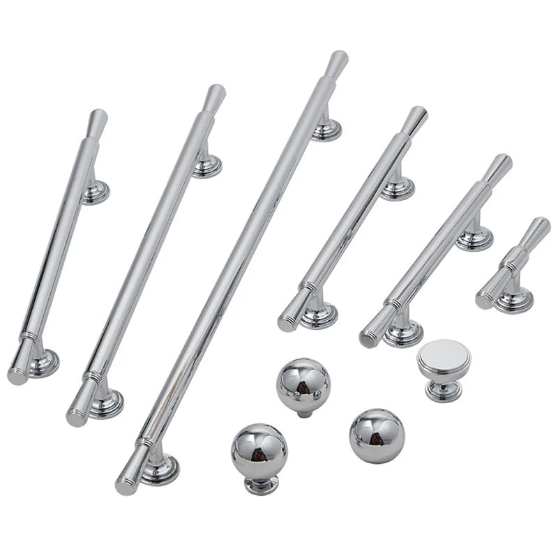 Set di 10 Maniglie in Ottone Cromato per Mobili, Pomelli per Cassetti, Armadi, Guardaroba, Cassettiere e Cantinette