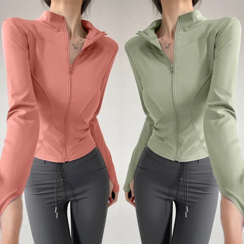Cappotto sportivo Sun ad asciugatura rapida Giacca da yoga aderente da donna Giacca da yoga a maniche lunghe con cerniera Giacca da donna fitness da corsa S-3XL