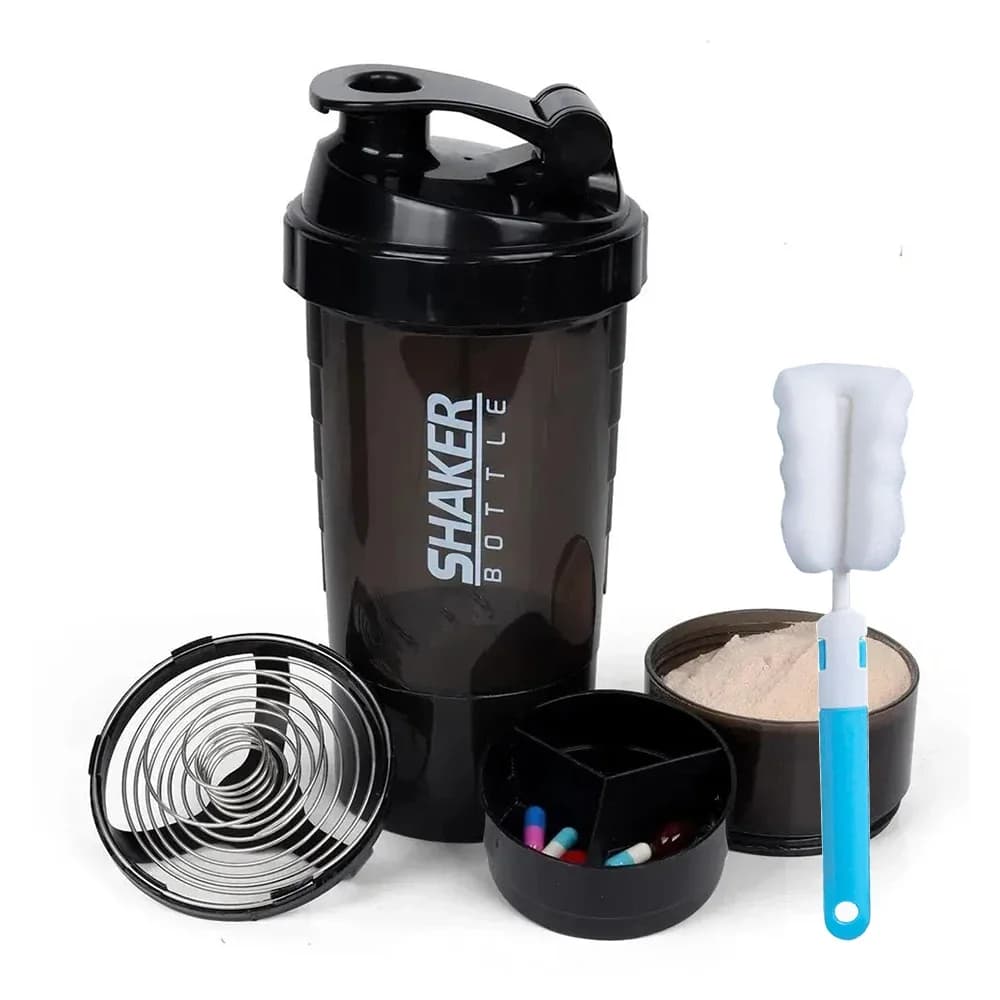 500ml Portable Protein Shaker Cup with Powder Storage Cup for Mixer with Gym Sport Water Bottle Drinkware Brush