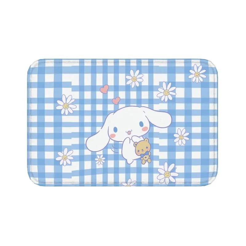 Sanrio Cinnamoroll Entrance Door Mat Cute Plaid Anime Bathroom Rug Non-Slip Welcome Floor Mat for Hallway Kitchen Decor