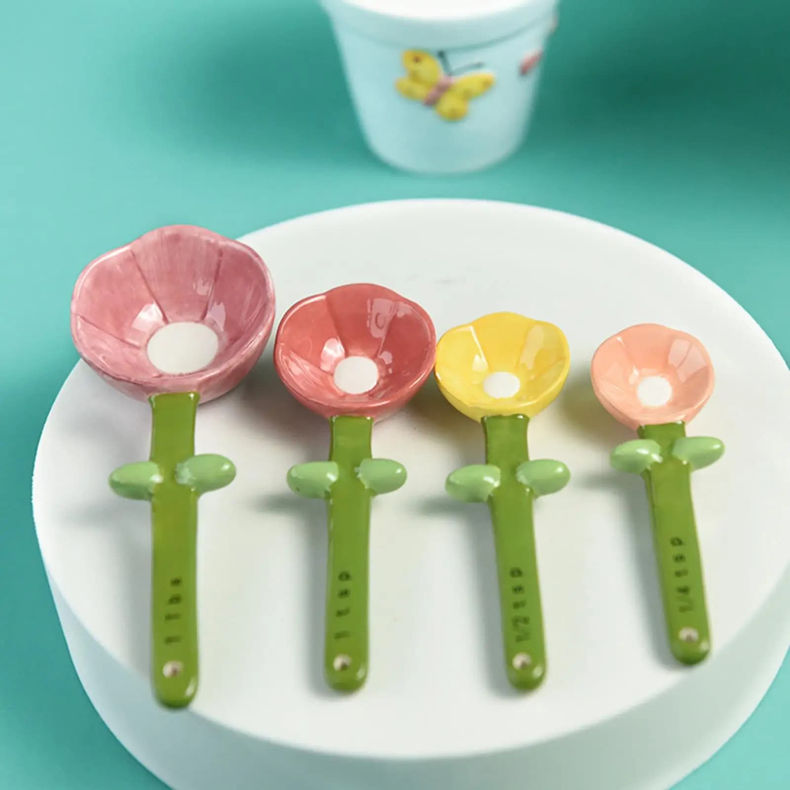 4 cucchiai dosatori per piante divertenti per la casa con base per la decorazione del desktop da cucina