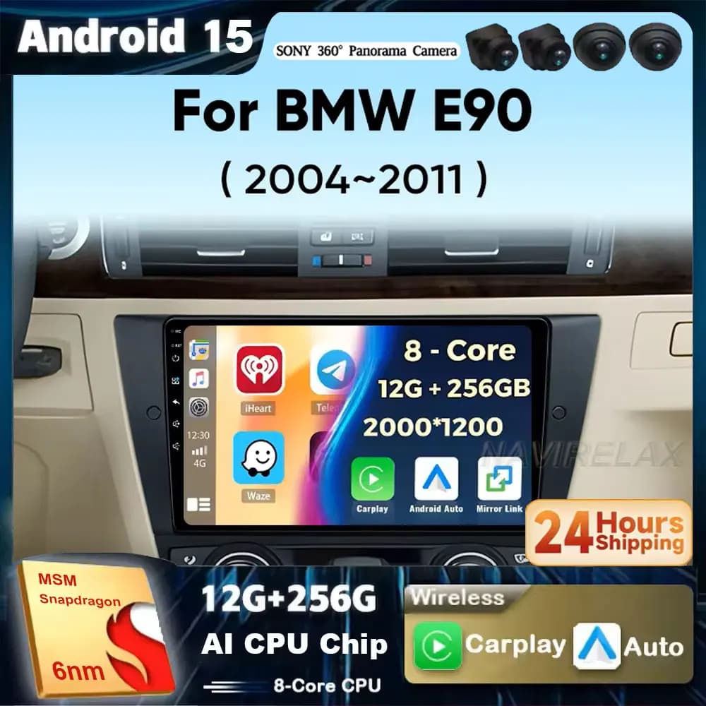 Car Radio For BMW 3 Series E90 E91 E92 E93 2004-2011 Multimedia Player Wireless Android 15 Auto Carplay Qualcomm 4G DSP 48EQ 2 D