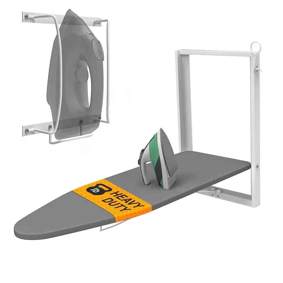 Asse da Stiro a Muro con Supporto per Ferro da Stiro, 91,9 x 31,1 cm, Compatta e Pieghevole per Spazi Ridotti, Salvaspazio