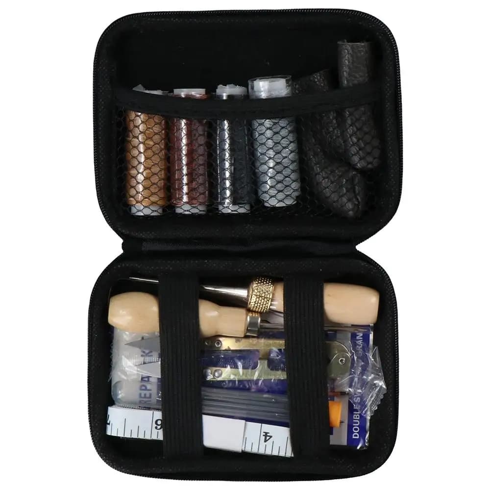 Kit di riparazione per pelle con occhi grandi Aghi per cucire a mano Filo cerato Strumenti di lavoro in pelle Borsa di stoccaggio per la riparazione della pelle