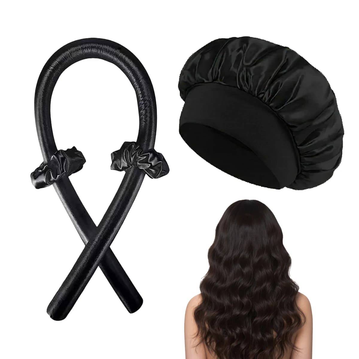 2pcs/set curling iron and satin nightcap, lazy curling iron hair styling tool, Special for Real Hair Wigs