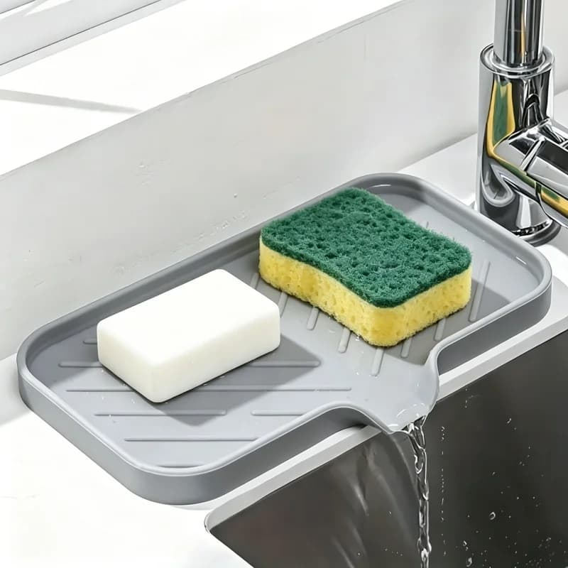 Tappetino in silicone per rubinetto, vassoio per lavello, dispenser sapone, tappetino drenante per spugne, porta spazzole per lavaggio piatti, organizer da cucina