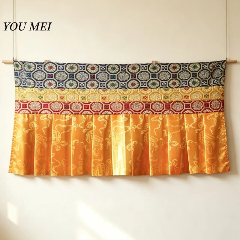 Buddhist Hall Arrangement Hanging Decoration,Tibetan-Style Embroidery Eight Auspicious Table Skirt Curtain,Prayer Flag Curtain