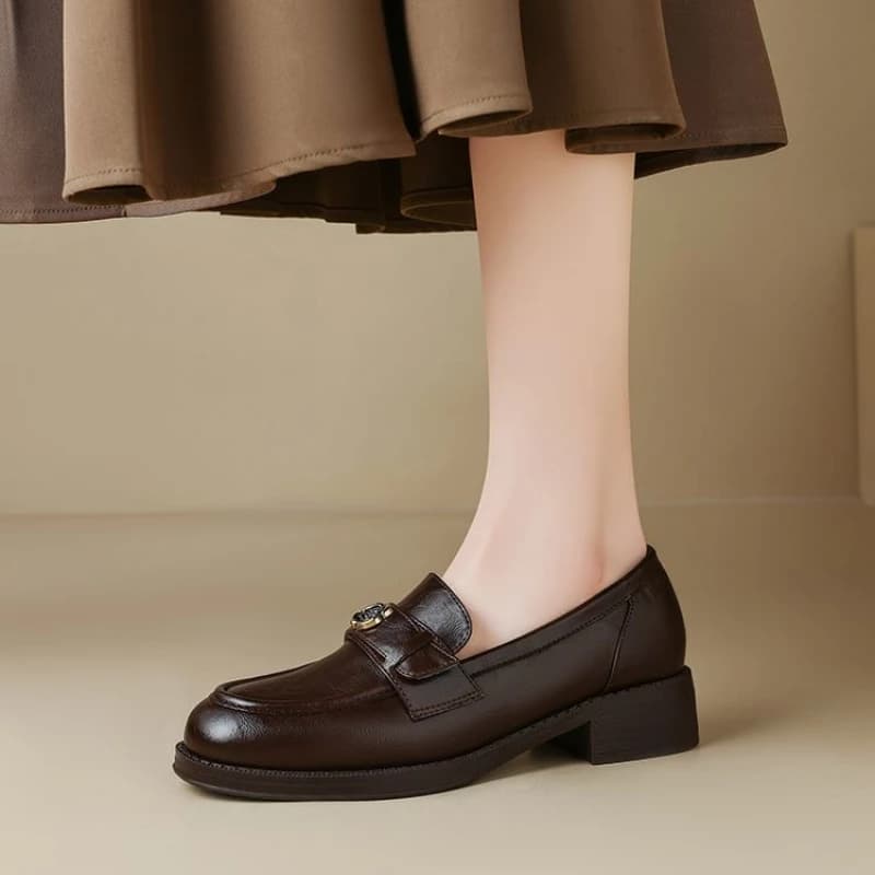 Eleganti Scarpe Slip-On da Donna con Design con Fibbia a Rosa, Stile Vintage Britannico, Comode per Tutto l'Anno