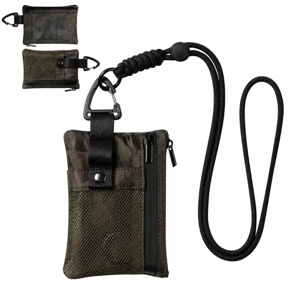 Multi Functional Nylon RFID Wallet RFID Blocking Waterproof Lanyard Wallet Lightweight Zipper Card Holder Outdoor Activity