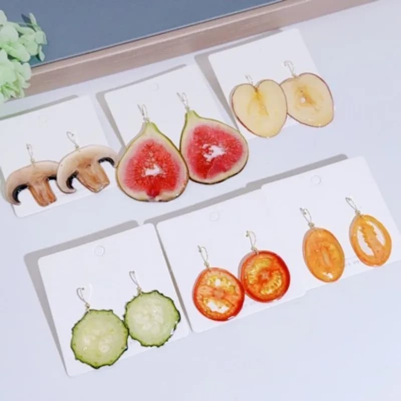 Orecchini in Resina Epossidica Serie Frutta Naturale, Orecchini a Forma di Limone, Orecchini Creativi a Forma di Verdura, Confezione Personalizzata