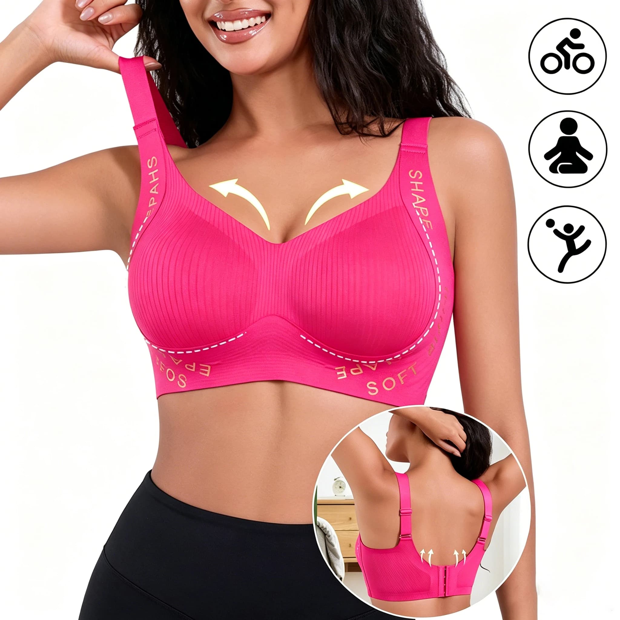 Reggiseno Sportivo Senza Cuciture per Donna, Wireless, Alta Supporto, Spalline Regolabili, Comodo per Palestra, Yoga, Corsa e Fitness
