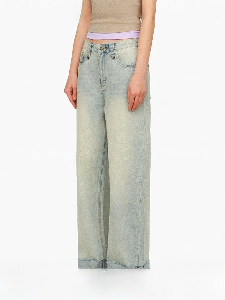 Age of Ascent High Waist Straight Leg Jeans Color Block Weave Belt Cuffed Vertical Bamboo Cotton Blend Women's Denim Pants