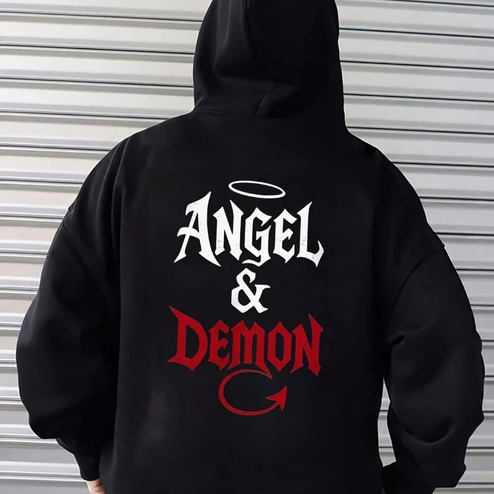 CLOOCL ANGEL & DEMON Felpa con cappuccio stampata Moda autunno/inverno Abbigliamento da uomo