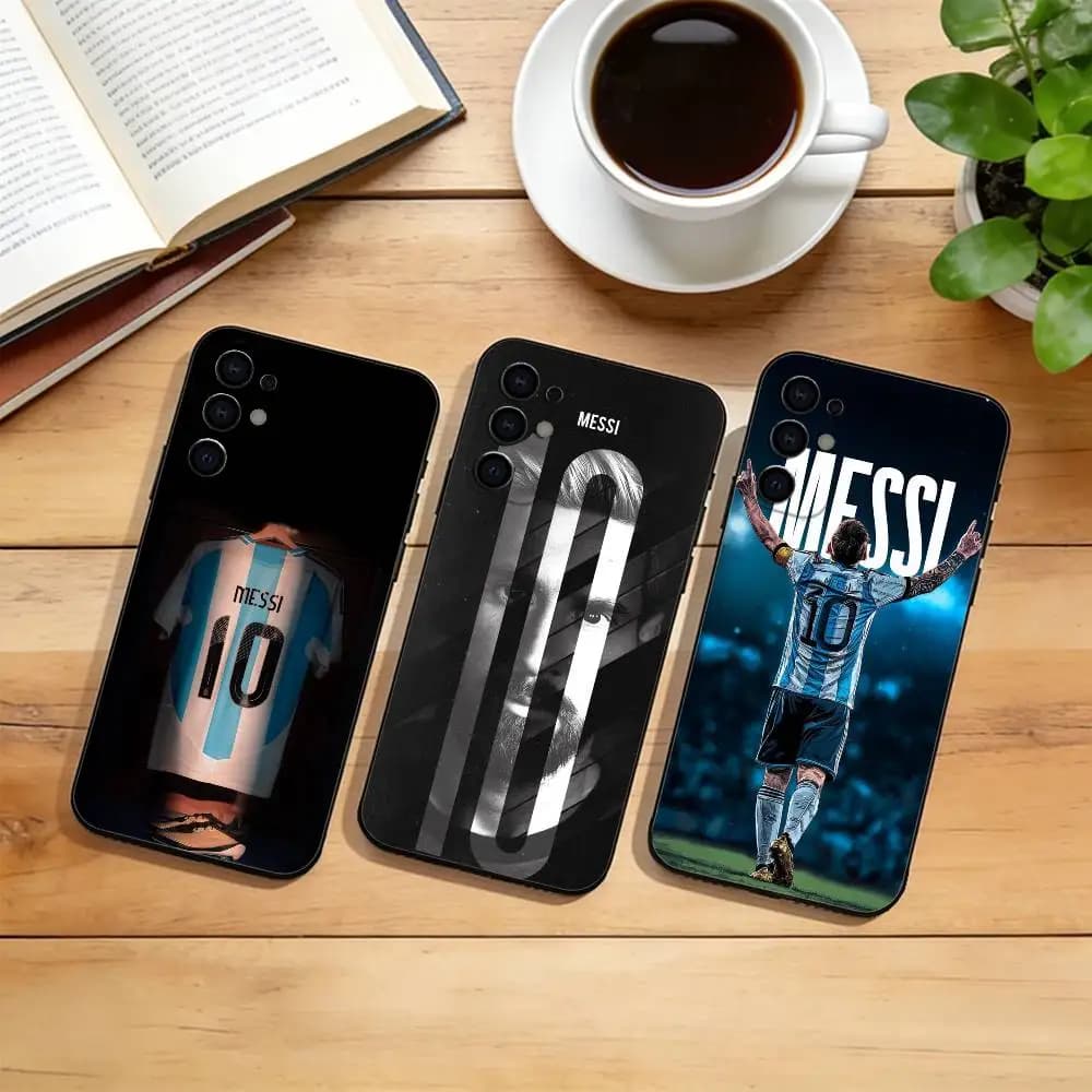 Cover per telefono con stella del calcio M-MessiS-S per Samsung S25, S24, S21, S22, S23, S30, Ultra, S20, Plus, Fe, Lite, Note, 10, nera