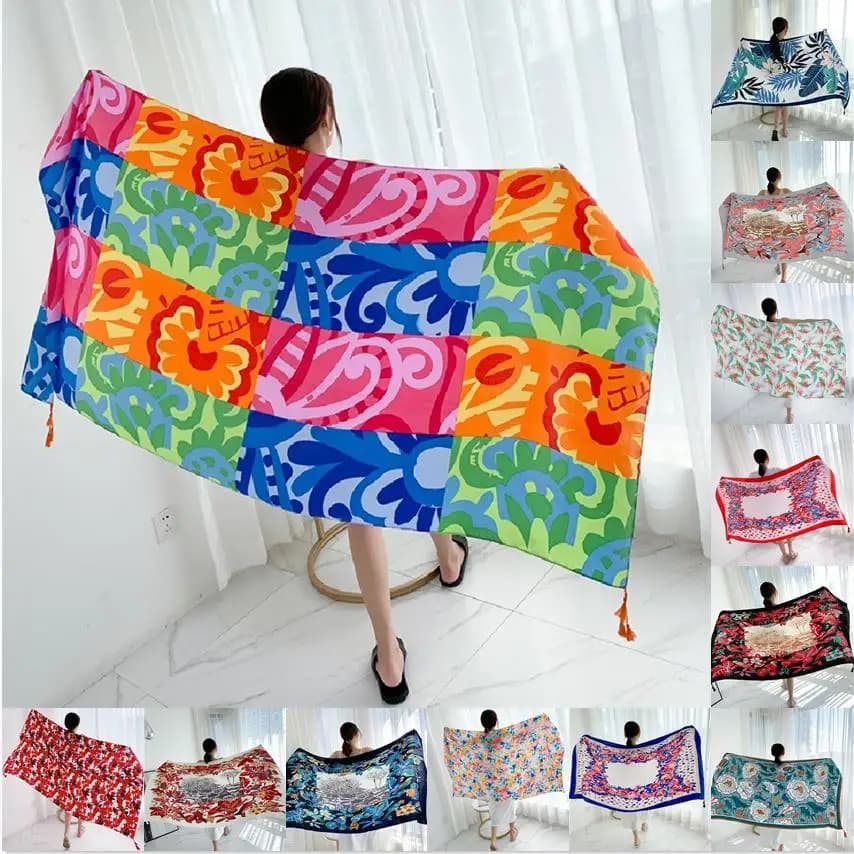 90x185cm Cotton Linen Print Summer Beach Dress Bikini Sarong Wrap Long Flower Scarf of Brazilian Women Swimwear Cover-up