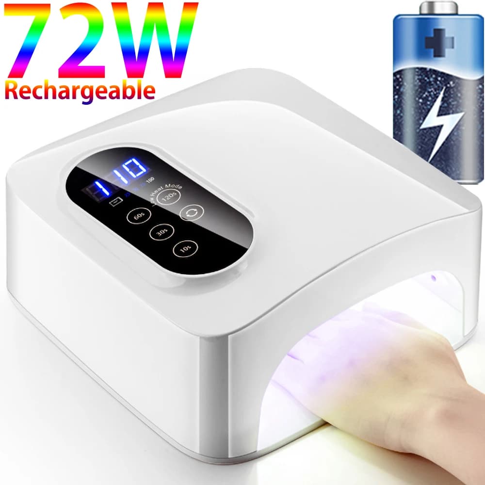 Lampada LED UV da 72 W Asciugatrice per unghie ricaricabile Lampada per asciugare le unghie a LED ad asciugatura rapida Senza fili per polimerizzare tutti lo smalto per unghie in gel