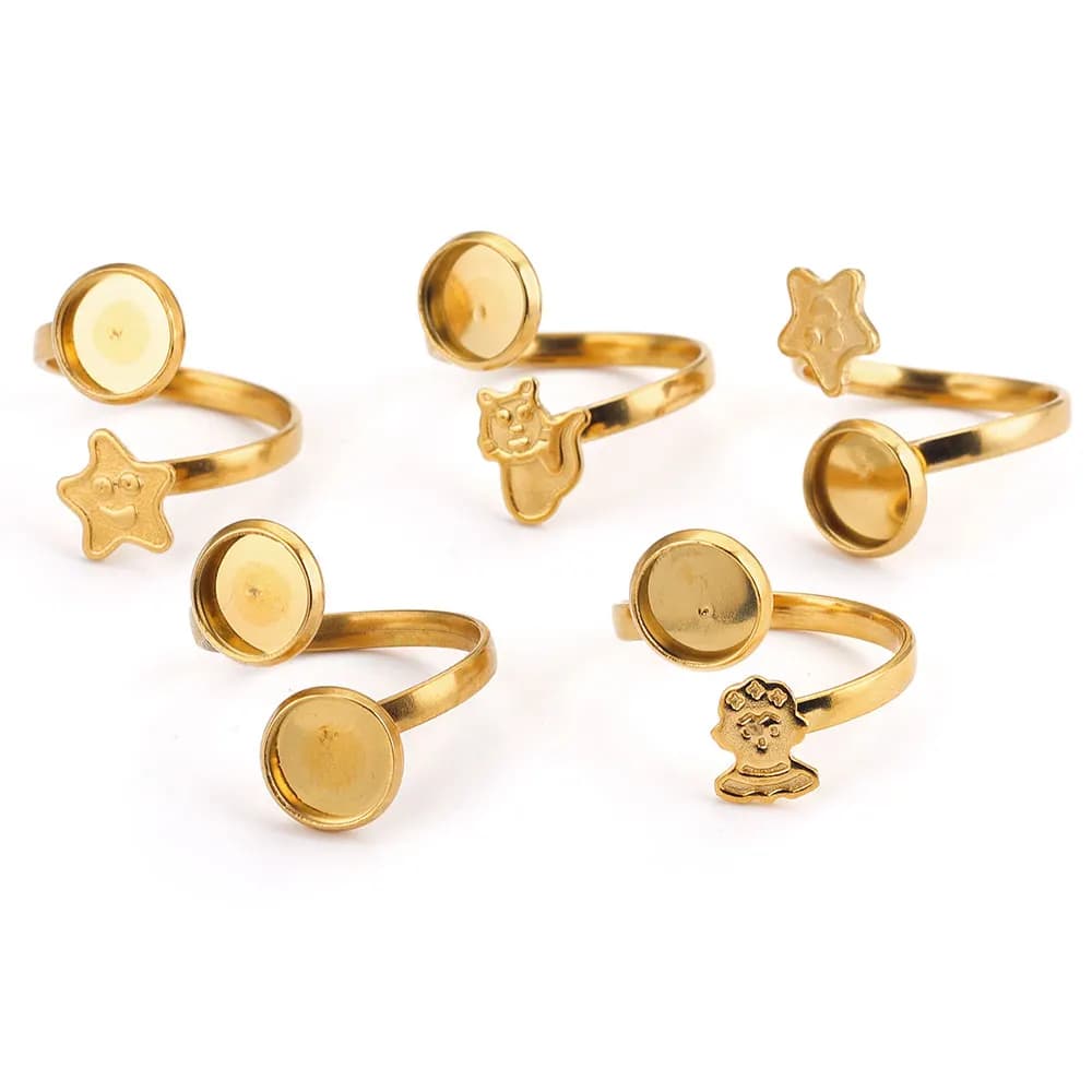 10 pz misura 8mm placcato oro in acciaio inox stella anello aperto impostazioni piatto Base vuota resina cabochon vassoio anello lunetta creazione di gioielli