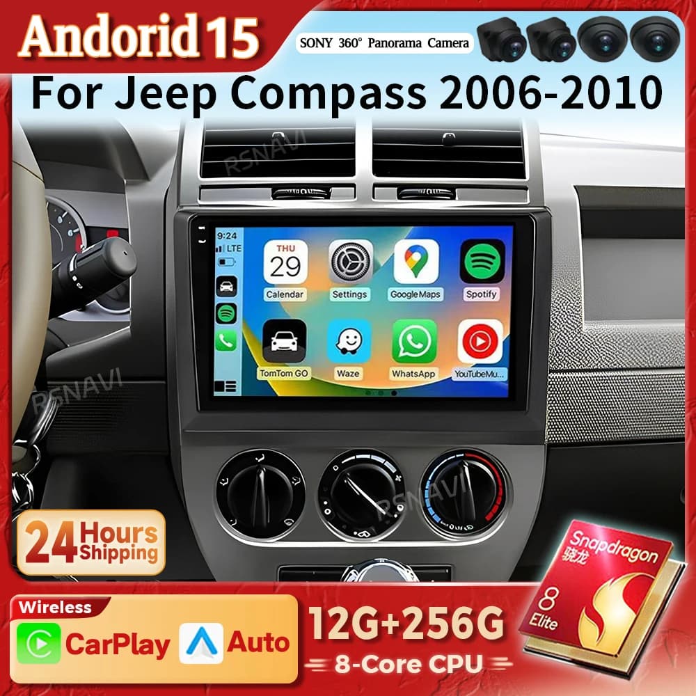 Android 15 Carplay Autoradio Lettore Multimediale Per Dodge Calibre Jeep Compass 1 MK Patriot 2006 - 2010 GPS Stereo 2din Qualcomm
