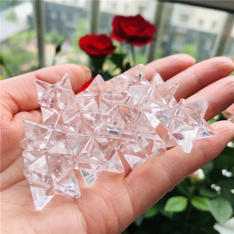 Pendolo Merkaba in Cristallo Naturale Trasparente - Gioiello Minerale Energetico Curativo a Forma di Stella per Decorazione Casa e Benessere Personale