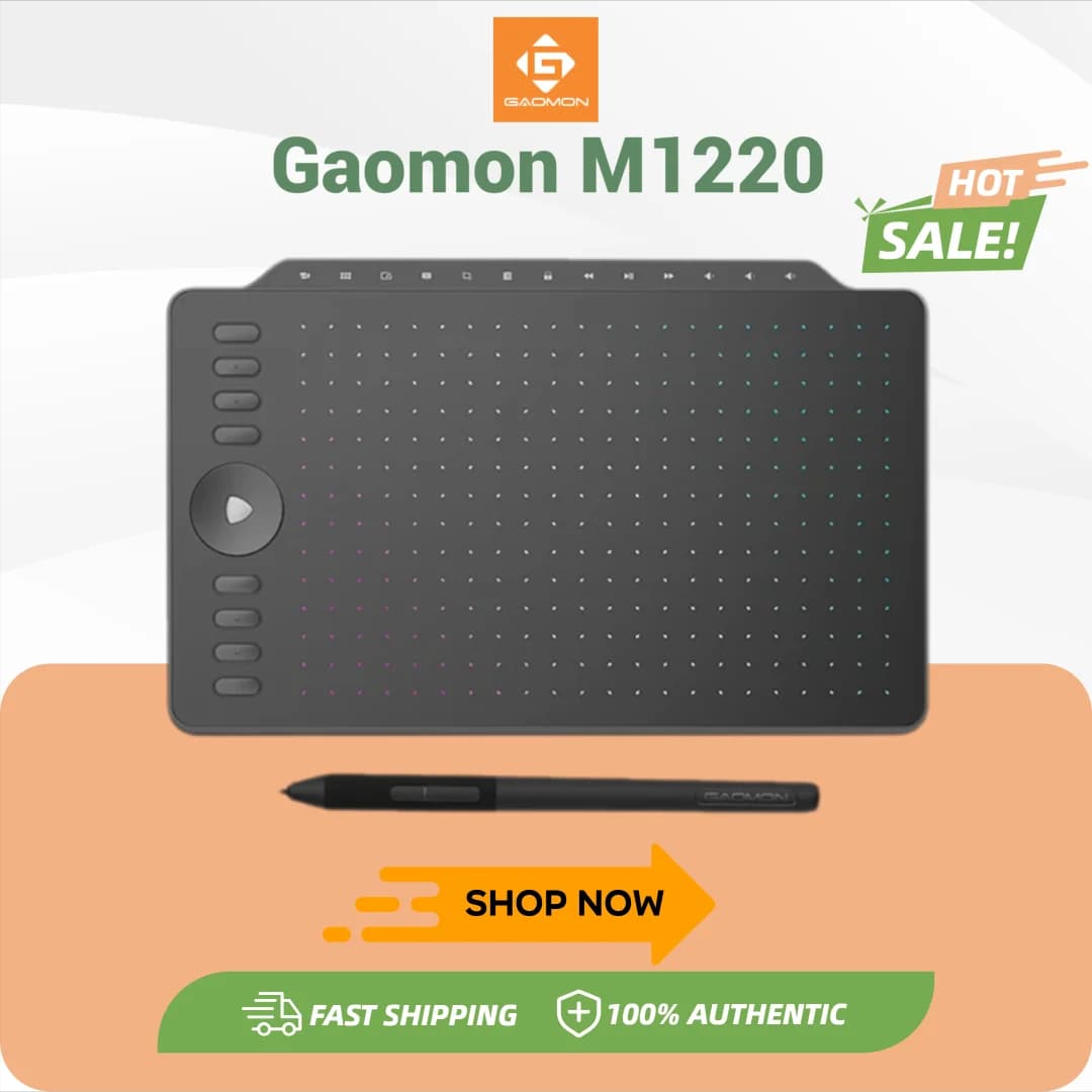 Tavoletta grafica GAOMON M1220 da 12 pollici con tasti multimediali per disegnare con PC, laptop, MacOS, Windows, telefono Android