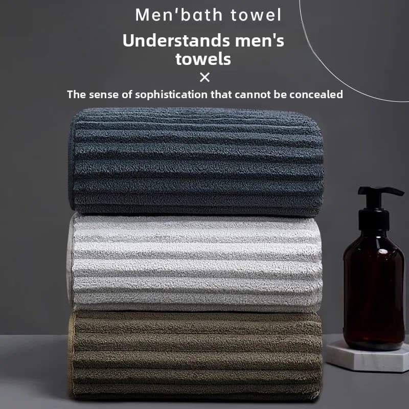 Asciugamano da bagno a costine da uomo - Super assorbente ad asciugatura rapida, pile corallo morbido e spesso, non spargimento per adulti, palestra in casa, viaggio, 2 pezzi