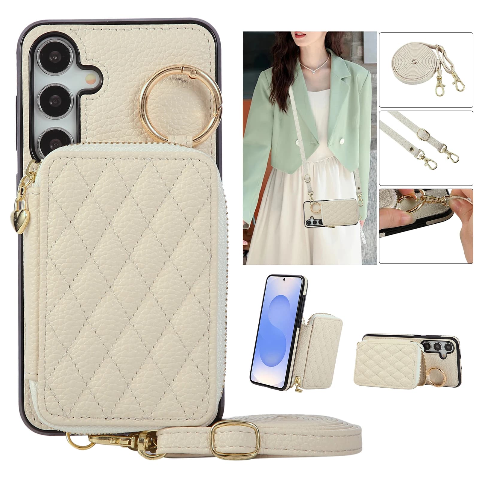 Phone Case with Shoulder Card Holder for Samsung Galaxy A56 A36 A26 A16 A06 A35 A25 A15 A14 A54 A53 A75 A52 A33