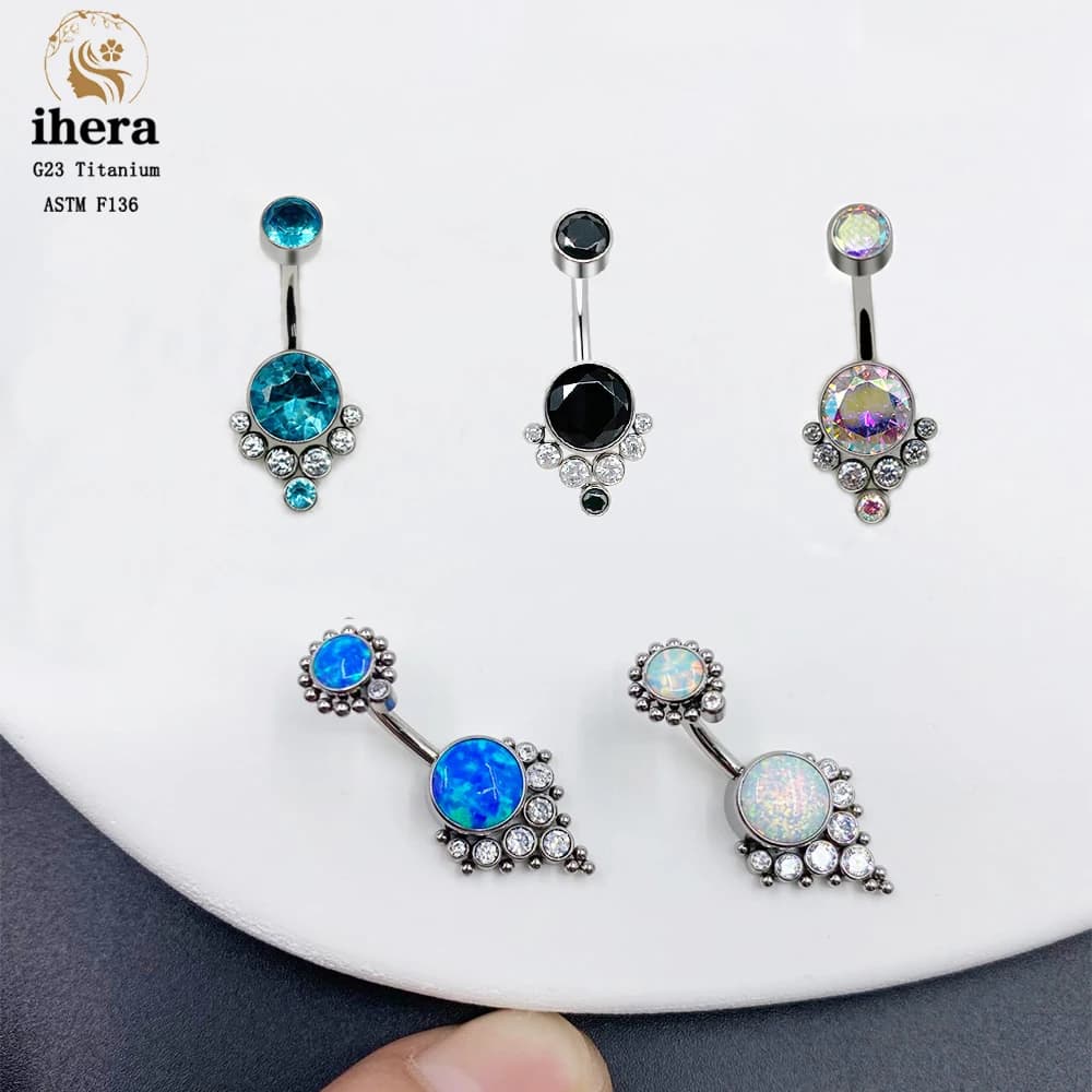 New G23 Titanium 14G Opal Belly Button Ring ASTM F136 CZ Navel Piercing Ring Sexy Women Belly Piercing Body Jewelry
