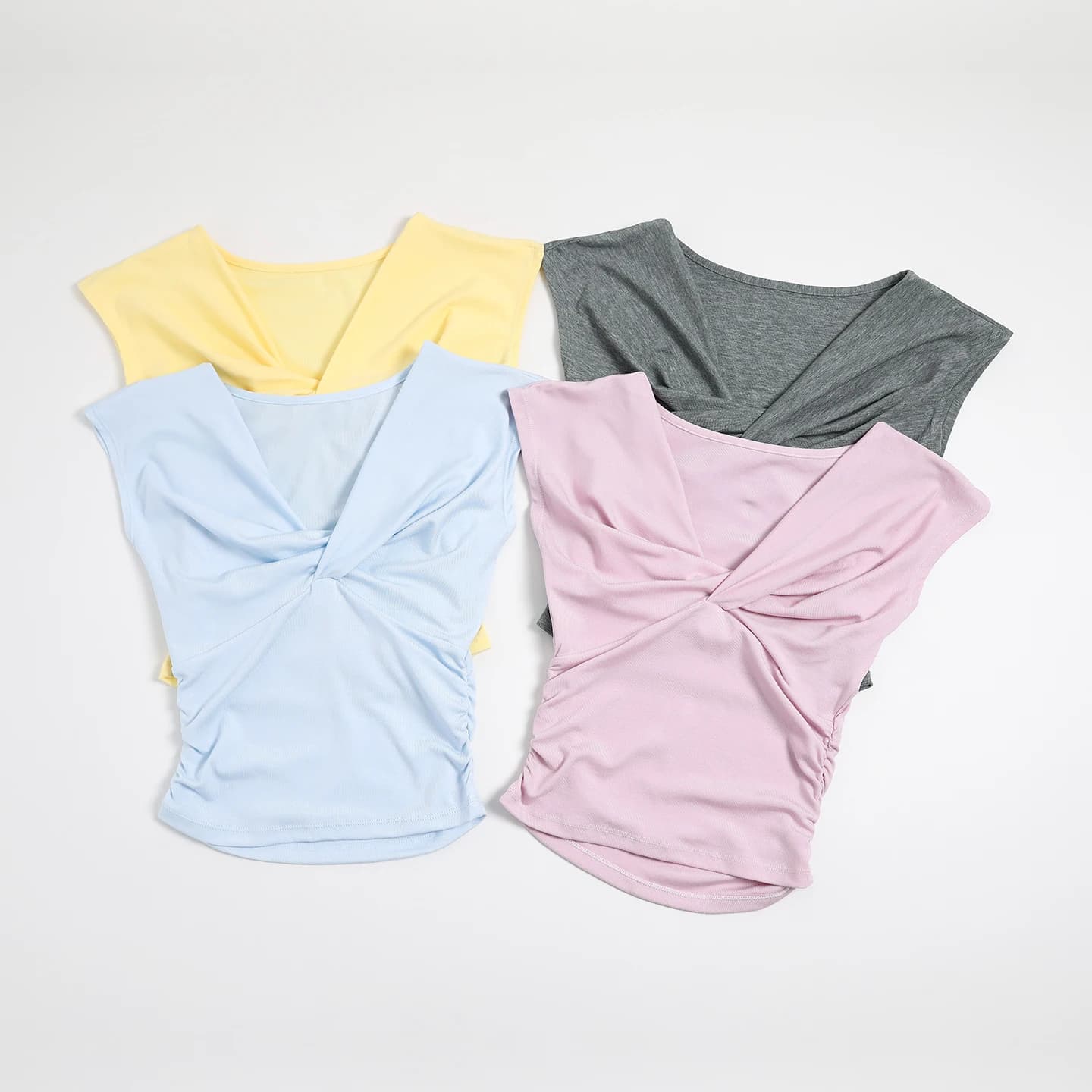 Women Deep V Twist Front Short Sleeve Yoga Top Side Ruched Soft Breathable Gym Running Fitness Sports Crop T-shirt