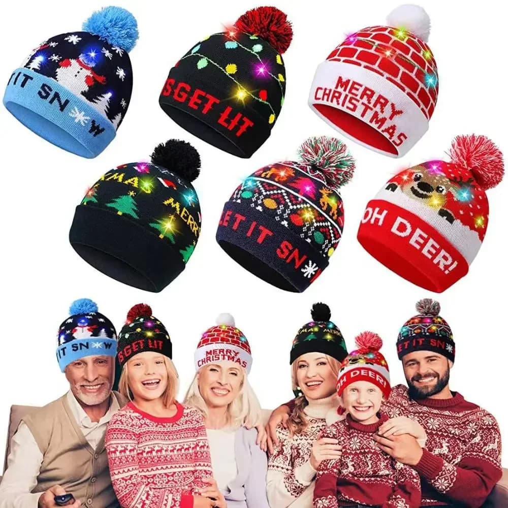 Cappello Natalizio LED per Capodanno, Berretto Lavorato a Maglia con Luci, Regalo di Natale per Bambini, Decorazione Natalizia