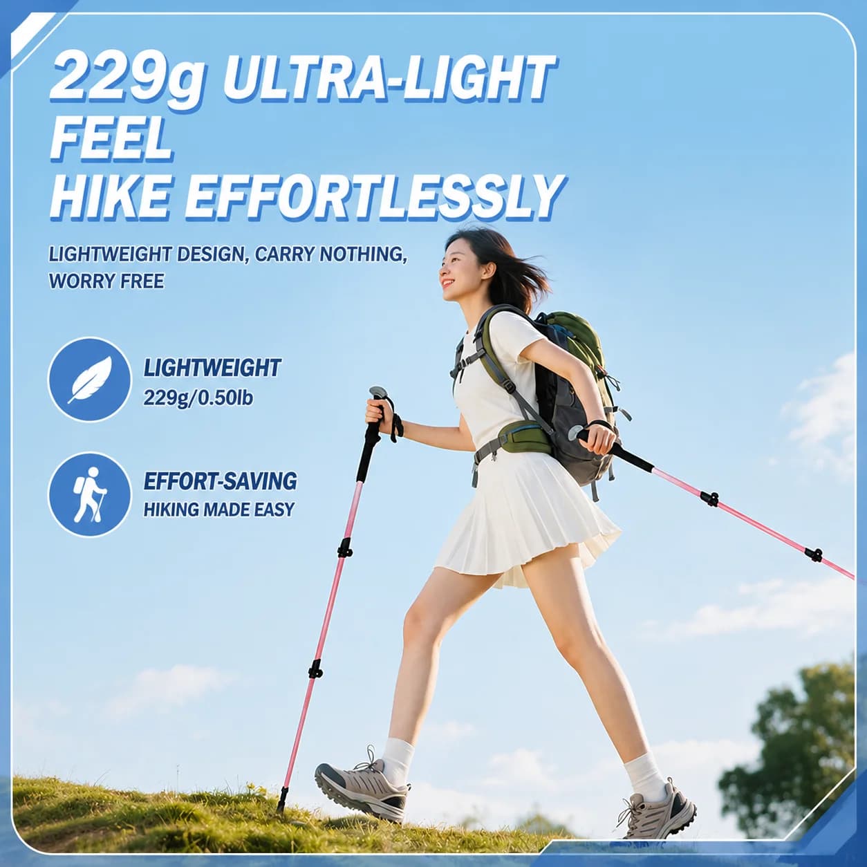 Aluminum Trekking Poles, Retractable 62-135cm 209g Lightweight Anti-slip Walking Sticks for Mountain Hiking Climbing