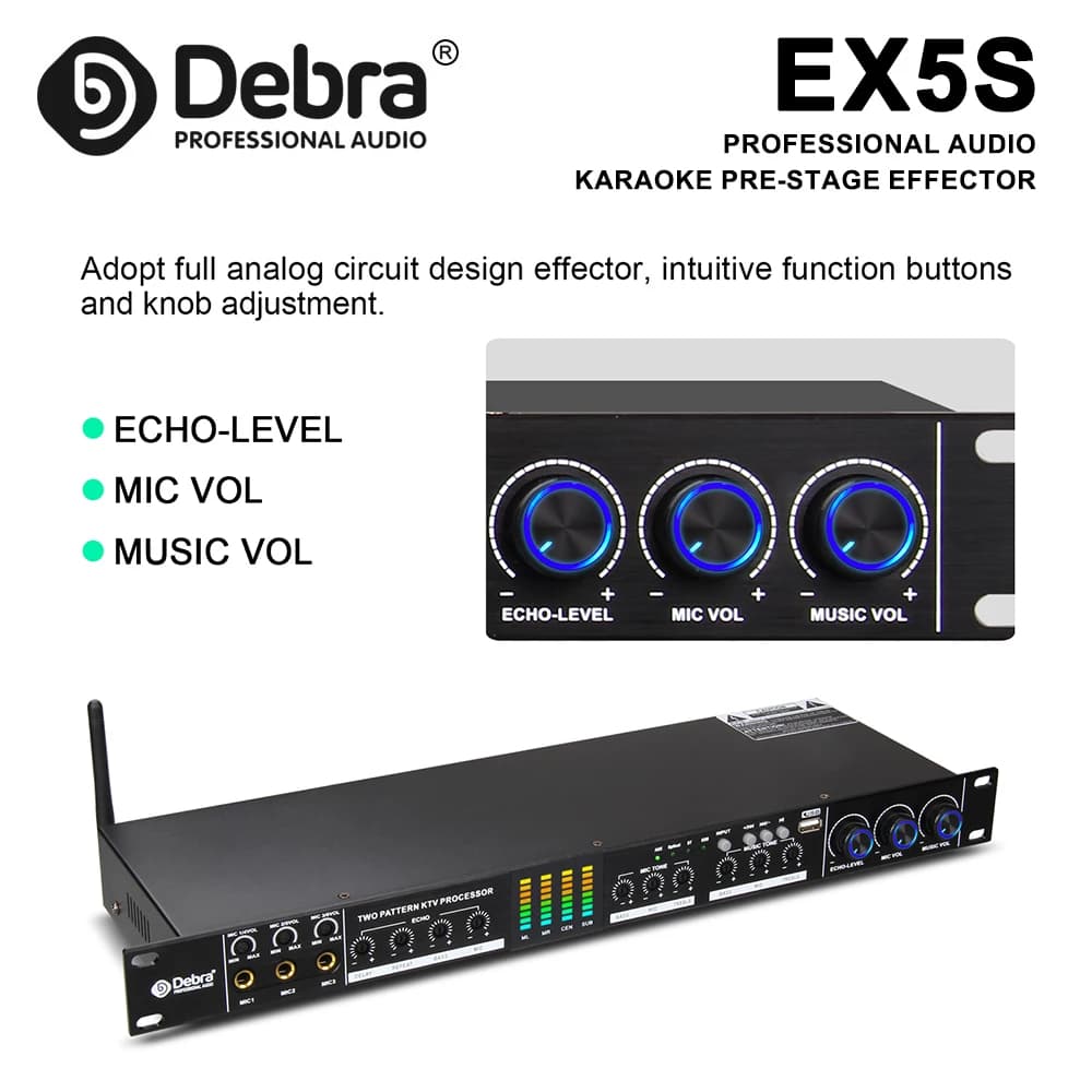 Preprocessore di effetti karaoke Debra EX5S, effetti di riverbero multibanda, ingresso senza perdita di luce, trasmissione Bluetooth, tensione stabile