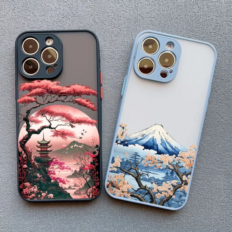 Custodia per telefono Fuji con montaggio estetico giapponese per iPhone 13 12 Pro Max Mini 15 11 Pro Max 14 7 8 Plus SE2020 XS X XR Cover antiurto