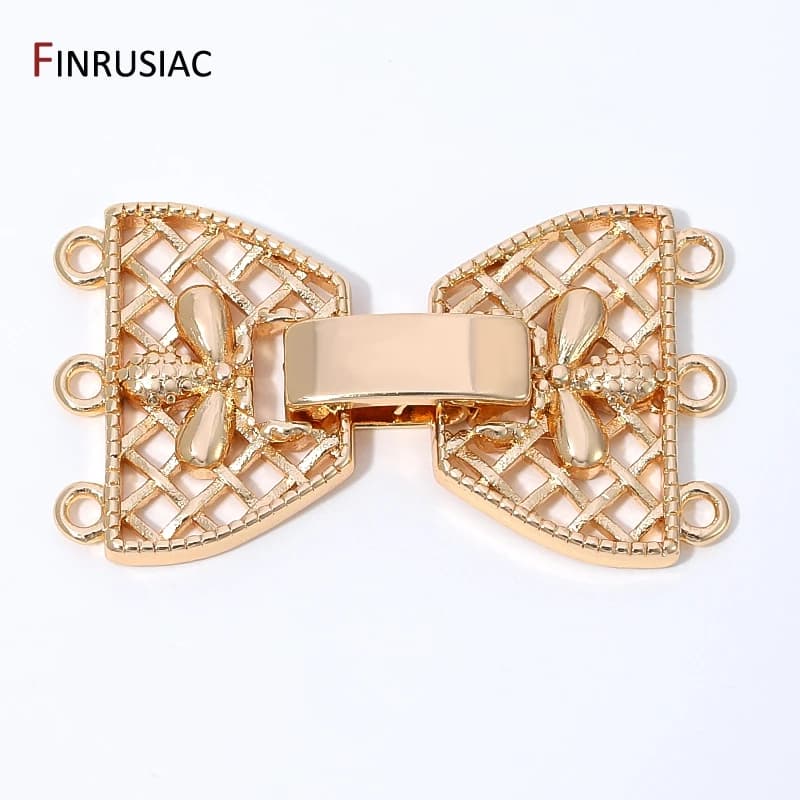 14K Gold Plated Brass 3-Row Pearl Clasps Connector for Jewelry,Multi-Strand Lock Claps for DIY Bracelet Necklace Making Findings