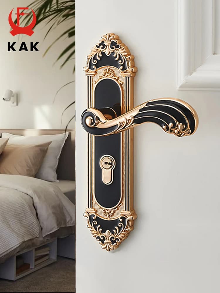KAK Serratura per porta in stile europeo con chiavi Serratura per porta dell'appartamento Serratura per cancello antifurto nera in lega di zinco Hardware per porta di sicurezza
