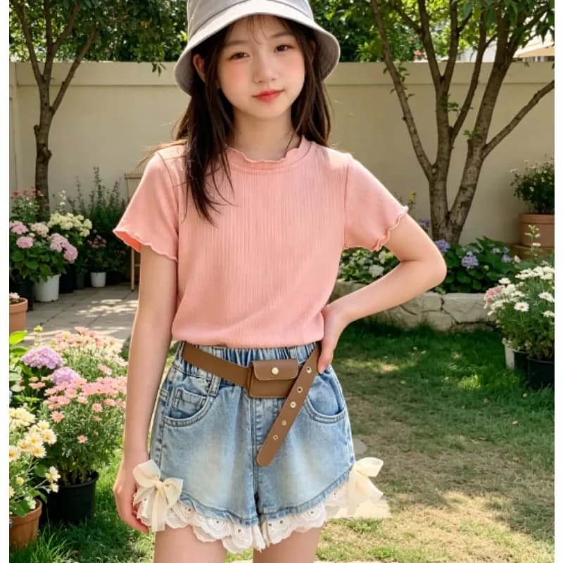 Completo estivo 2026 per neonata: T-shirt a maniche corte e pantaloncini in seta ghiaccio modal traspirante, versatile, tinta unita
