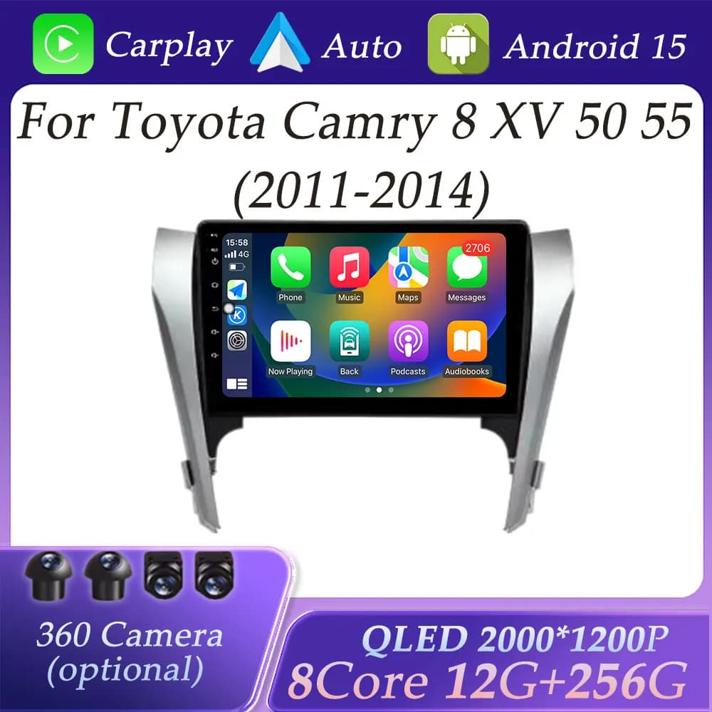 Schermo diviso per Toyota Camry 8 XV 50 55 2011-2014 CarPlay Autoradio Video Audio Lettore multimediale DSP Stereo Navigazione GPS BT