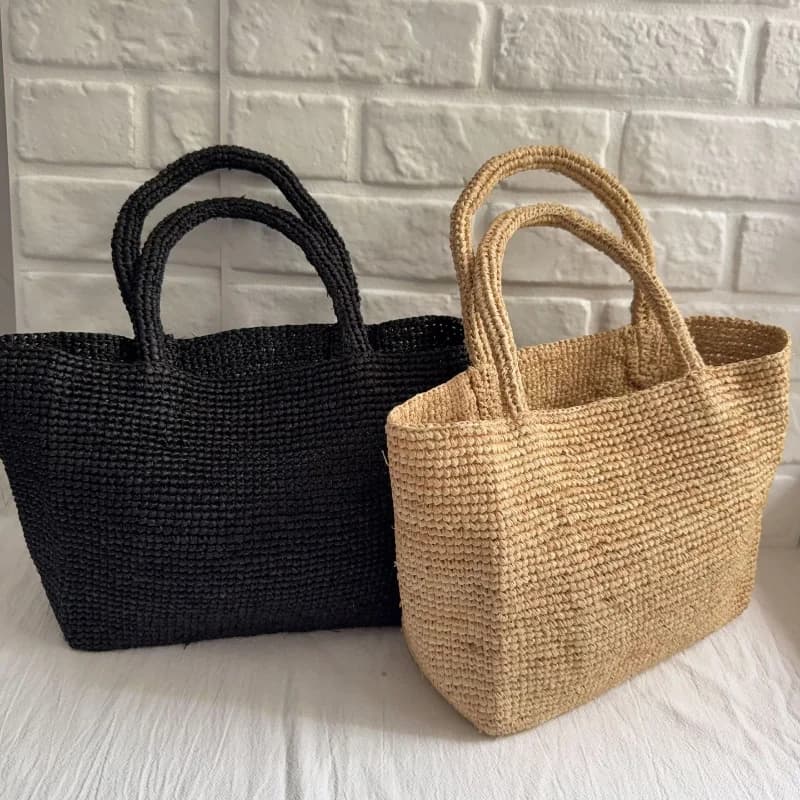 High-quality Raffia Woven Tote Bag Summer Beach Vacation Hand-woven Shoulder Bag Women Solid Color Minimalist Commuter Handbag