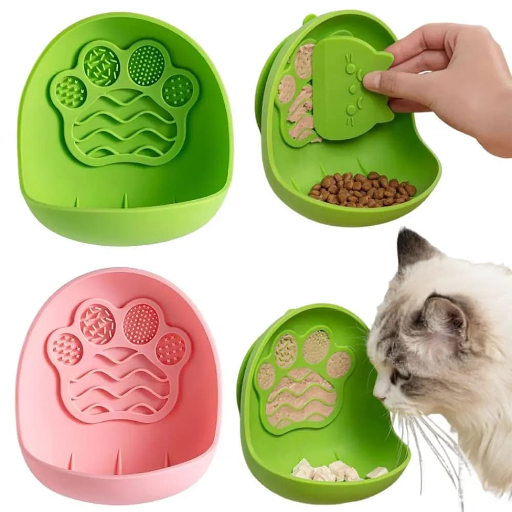 Ciotola per Gatti in Silicone con Ventosa, Ciotola Rimovibile Antiscivolo per Cibo e Acqua, Dispenser Creativo e Stabile per Alimenti per Animali Domestici, Accessori per Animali