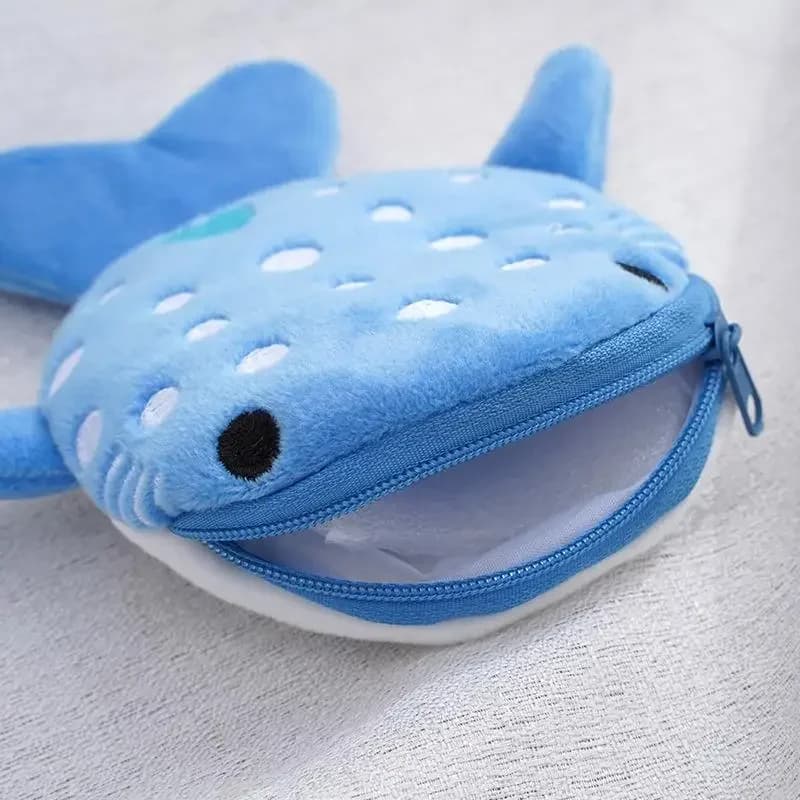 Portamonete moda carino squalo blu mini balene portamonete in peluche con cerniera portamonete piccolo portamonete da donna di design custodia per auricolari chiave