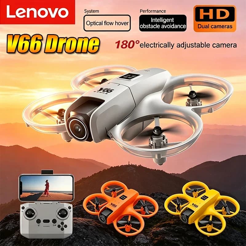 Drone Mini Lenovo V66 con Telecamera 4K HD WiFi FPV, Drone con Evitamento Ostacoli, Elicottero Tascabile Telecomandato, Quadricottero, Regalo Giocattolo