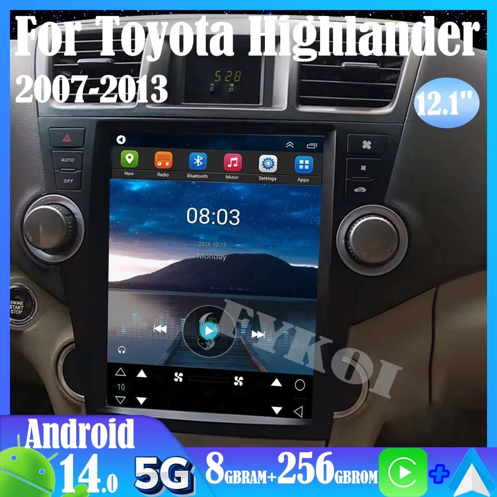 Android 15 Per Toyota Highlander 2007-2013 Autoradio Automotive Multimedia Tesla Stile Carplay Auto Bluetooth 4G Navigazione GPS