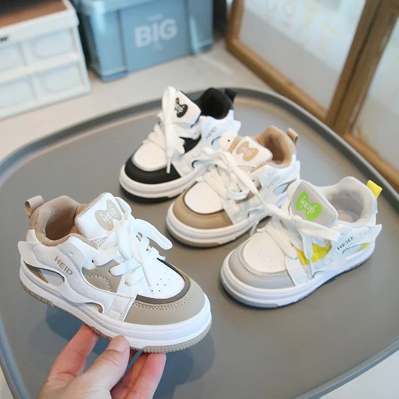 Spring Autumn Kids Sneakers Boys Casual Breadboard High Shoes Girls with Soft Sole Lace Up Color Blocking White Shoes