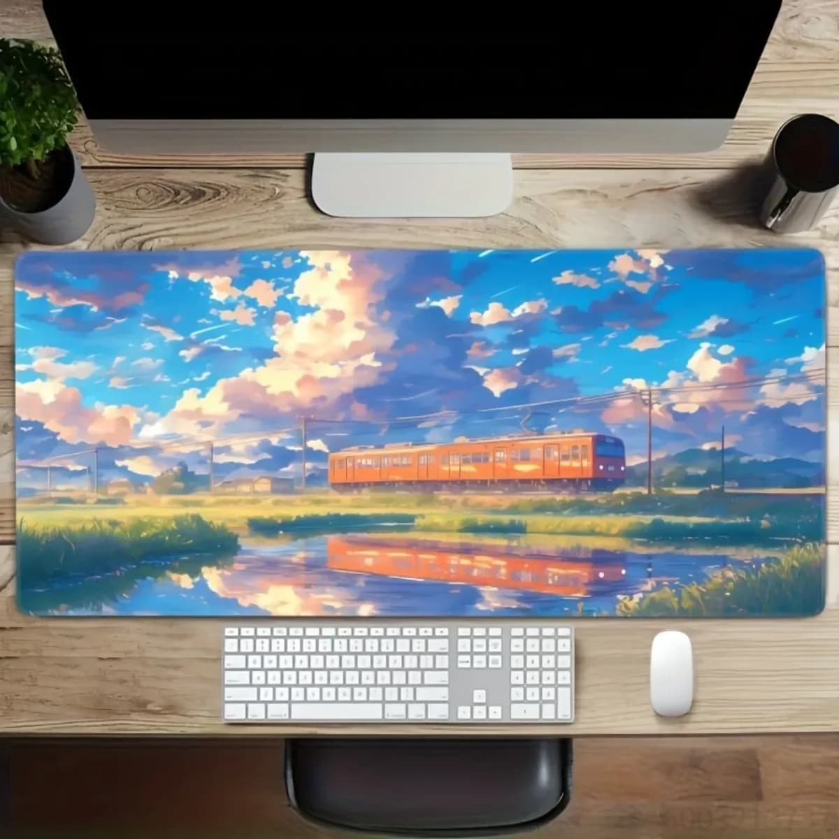 Gaming Mouse Pad Rural Train Scenery, Non-Slip Rubber Base, Precision-Stitched, Washable Desk Pad for Work & Play