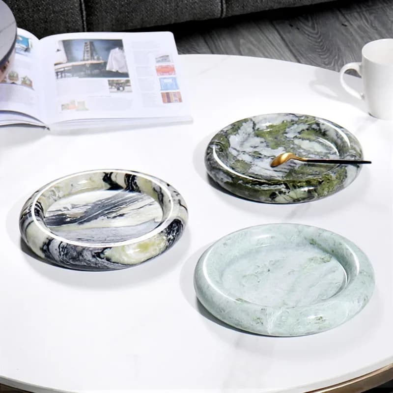 Light Luxury Natural Marble Round Fruit Plate, Creative Tray, Living Room, Wedding Party, Dried Fruit Snack Tray, Home Decor